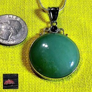 *2*-SIDED, LG DOME OF GREEN AVENTURINE & BLACK OBSIDIAN.+ WOLF, STERLING-18"-22"